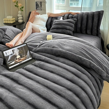 Double-Layer Faux Rabbit Fleece Blanket in Grey, Khaki or Beige with Five Sizes from Small Throw to King