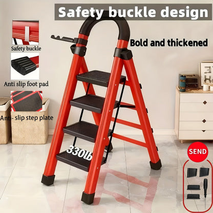 Folding Metal Step Ladder with Handrail, Ribbed Treads and Two-, Three-, Four- or Five-Step Options
