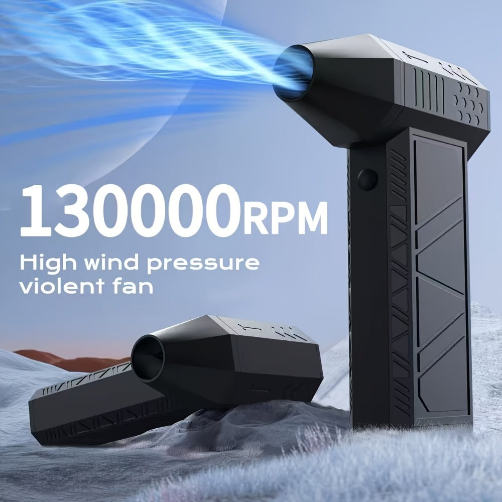 130000RPM Super Turbo Air Blower USB-C Fast Charging, 52M/S Hurricane Airflow, Adjustable Speed, 5000mAh Battery – Cordless Rechargeable Blower for Computer, Car, Leaf Blowing, BBQ & Camping