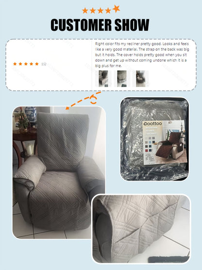 Chair Cover Quilted Recliner Throw with Side Pocket, Elastic Straps and Buckle in Ten Colors