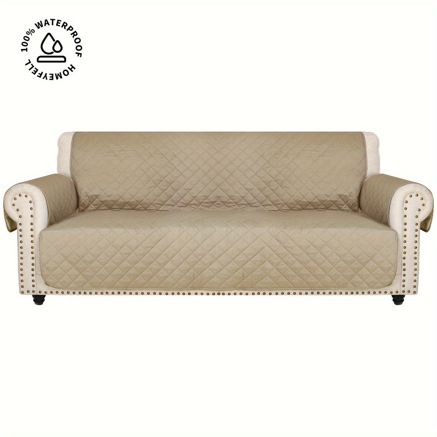 Sofa Cover Waterproof Quilted Microfiber Three-Seat Panel Set with Two Foam Tubes, Straps and Side Pocket
