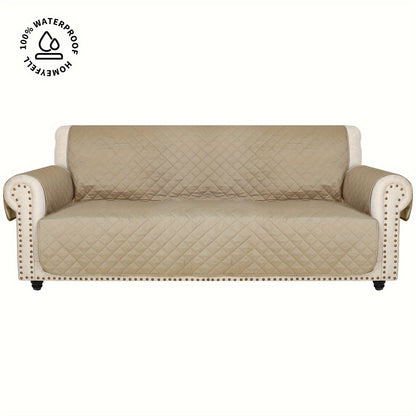 Sofa Cover Waterproof Quilted Microfiber Three-Seat Panel Set with Two Foam Tubes, Straps and Side Pocket