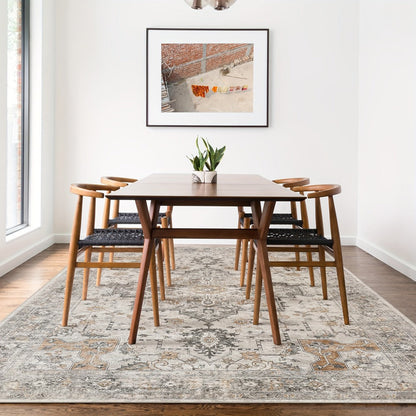 Area Rug Vintage Chenille Print in Light Taupe Brown with Eight Runner and Room Size Options