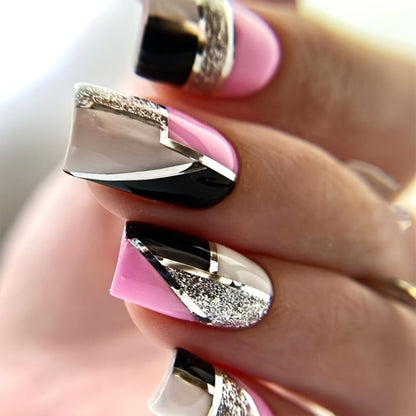 Press On Nails 216-Piece Medium Square Set with Ombre Gradient, White French-Tip and Marble Designs