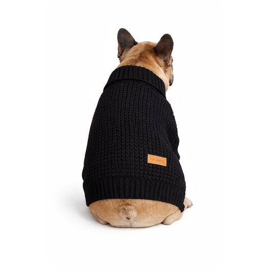 Dog Turtleneck Sweater Black - High Neck Ribbed Cuffs Warm Pet Sweater for Small Medium Large Dogs & Cats, Full-Belly Snap Button Closure, Soft Polyester Dog Knit Sweater XS to XXL