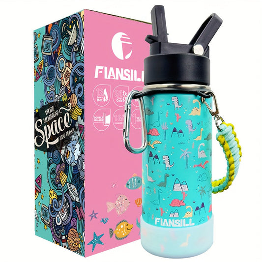 Kids Insulated Water Bottle 16oz with 3D Print Design - Stainless Steel Vacuum Flask, Leak-Proof BPA-Free, One-Hand Lid, Woven Strap & Carabiner, Perfect Student Gift for Boys & Girls, 8 Fun Styles