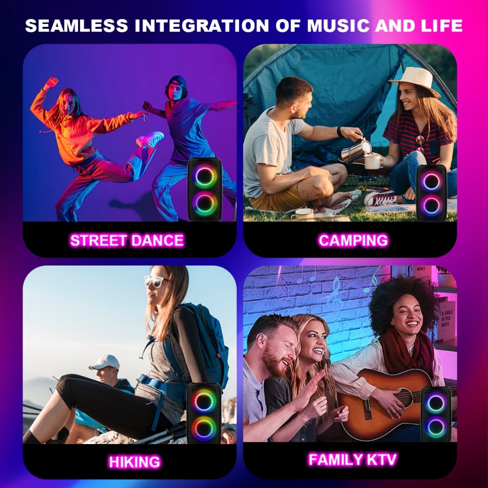 Portable Bluetooth Speaker HY-3317 with Dual Speakers, Subwoofer, LED, Mic, 2400mAh and USB-C