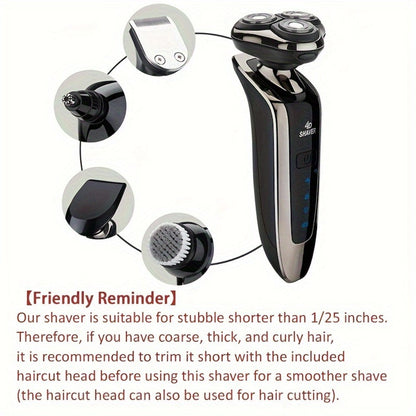5-in-1 Rechargeable 3-Head Rotary Electric Razor with Detail Trimmer, Nose Trimmer and Cleaning Brush