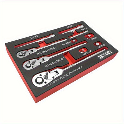 Swivel Head Ratchet Wrench Set – Spring-Loaded Flex Head 1/4" 3/8" 1/2" Drive with Extension Bar, Single or Multi-Pack for Auto & Mechanical Repair
