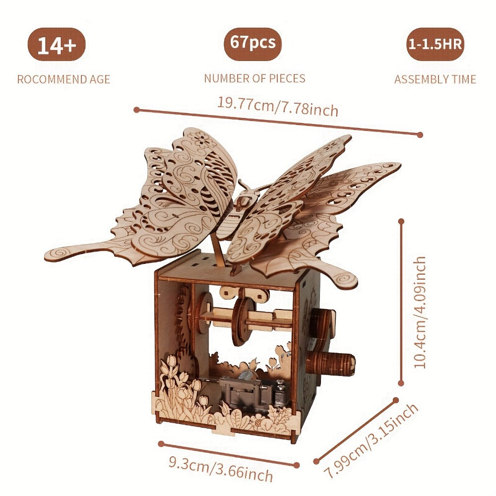 Wooden Butterfly Music Box Model Kit with Colour Butterfly or Natural Butterfly Music Box Checkout Options