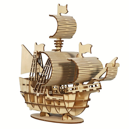 Wooden Sailboat Model Kit Ocean Theme – Handmade 3D DIY Assembly Brain Teaser Puzzle for Adults Teens, Display Ship Model, Nautical Hobbyist Gift for Birthday Christmas Thanksgiving