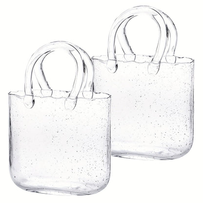 Glass Purse Vase for Flowers Glow in the Dark Vase Fish Bowl Bubble Clear Bag Vase with Handle 7.7x3.9x10.4In Unique Decorative Vases for Centerpieces Wedding Table Christmas Home Decor