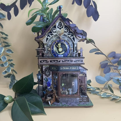 Time Magic Club SQ-71 Wooden Miniature Bookhouse Model Kit with Mechanical Link System for Ages 14+