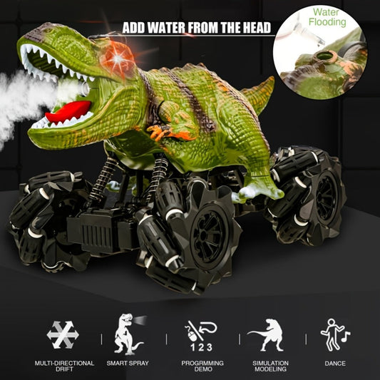 RC Monster Truck Dinosaur 2.4GHz 4WD Off-Road Remote Control Car with LED Lights Music Large Tires All-Terrain Stunt Vehicle Gift for Boys Girls Kids Ages 6+