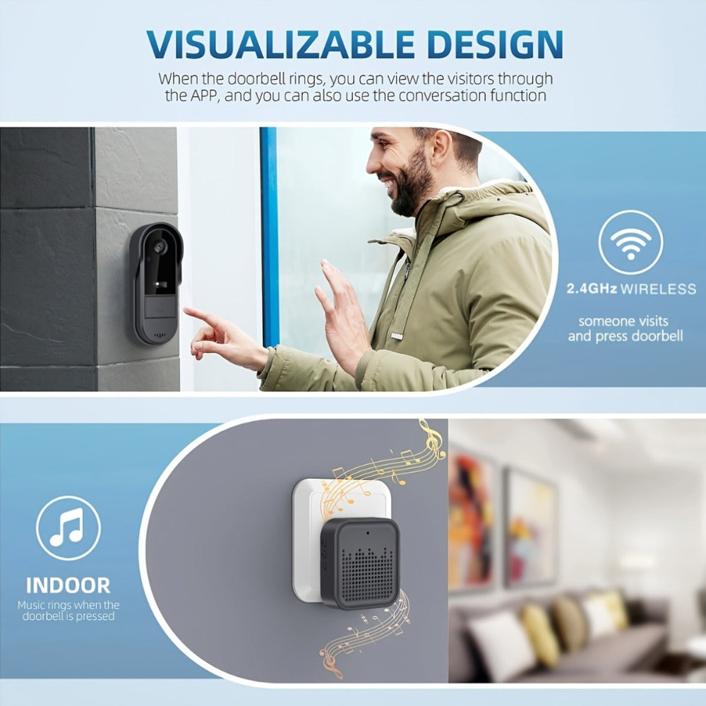 Video Doorbell Camera with Tuya App Marking, Night View, Two-Way Audio, Voice Changer and Single or Two-Pack Options
