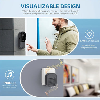 Video Doorbell Camera with Tuya App Marking, Night View, Two-Way Audio, Voice Changer and Single or Two-Pack Options