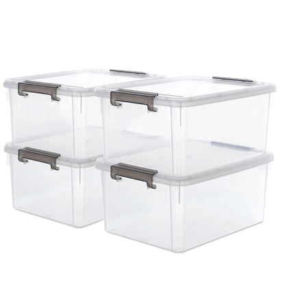 Plastic Storage Bins with Lids 4 Pack 17 Quart Stackable Clear Storage Containers with Latching Lids for Garage Closet Bedroom Basement Kitchen Organization
