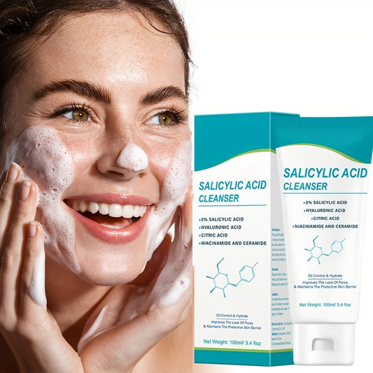 Salicylic Acid Facial Cleanser Gel – Deep Cleansing & Moisturizing with Hyaluronic Acid, Non-Comedogenic, Paraben-Free, Fresh Scent, for All Skin Types, Men & Women, Daily Face Wash