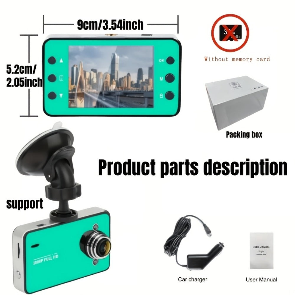 1080P Dash Cam with Night Vision & Loop Recording – 2.2" Car DVR Camera, Suction Cup Mount, Single Lens, No SD Card Required, Available in 4 Colors