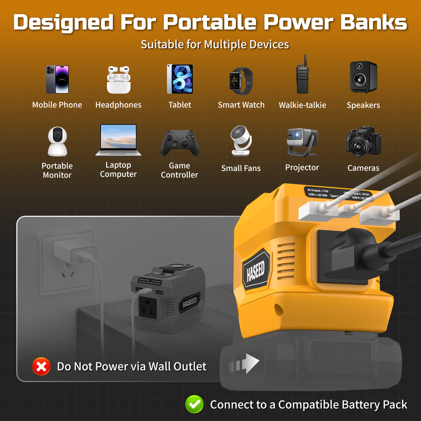 Power Inverter | DeWalt Milwaukee Battery 110V AC USB LED Work Light