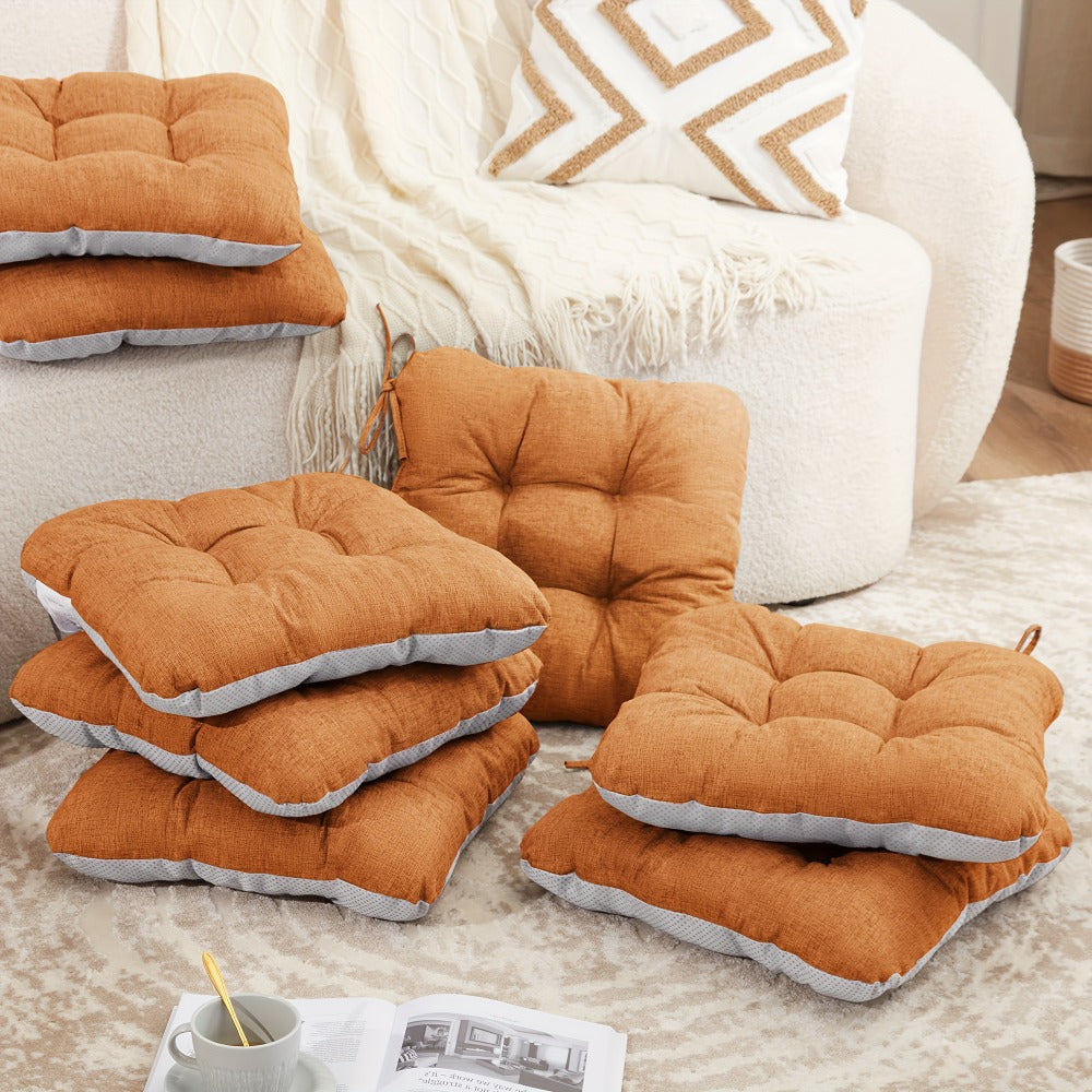 Tufted Chair Cushion Sets in 4- or 8-Piece Options with M/L Sizes, Tie Straps and 12 Color Choices