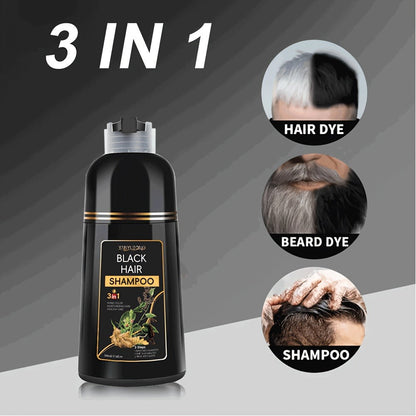 Hair Color Shampoo, YANYUTONG 3-in-1 Black Hair and Beard Color in One 500ml Labeled Pump Bottle