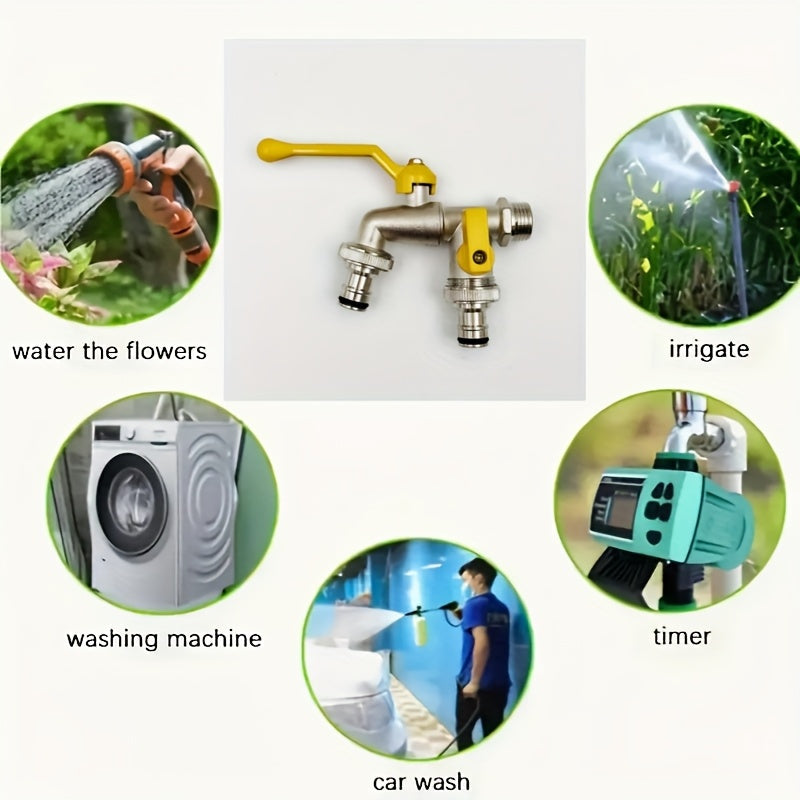 Dual-Outlet Garden Hose Faucet with Two Yellow Lever Handles in the Exact 1pc Checkout Option