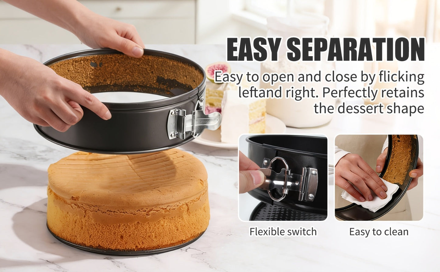 Springform Cake Pan Set, Nonstick Carbon Steel Cheesecake Pan with Removable Bottom & Locking Latch, Round Springform Pan for Cheesecake Pizza Quiche Mousse, 4-Inch Set or 4"/7"/9" 3-Piece Set