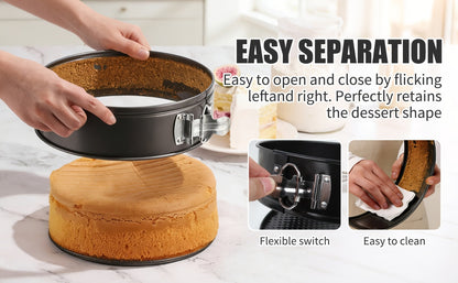 Springform Cake Pan Set, Nonstick Carbon Steel Cheesecake Pan with Removable Bottom & Locking Latch, Round Springform Pan for Cheesecake Pizza Quiche Mousse, 4-Inch Set or 4"/7"/9" 3-Piece Set