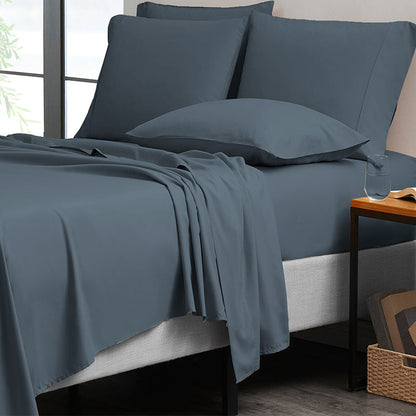 Bamboo Sheet Set 6 Piece Cooling Bed Sheets with Deep 16 Inch Pockets - 2000 Thread Count Microfiber Bamboo Blend Fitted Flat Sheets Pillowcases Twin Full Queen King Cal King