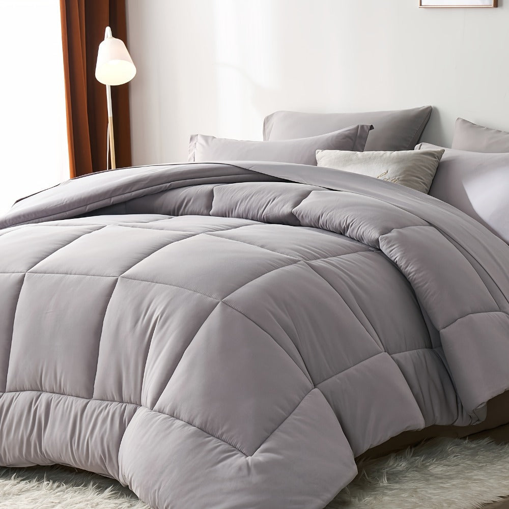 Comforter Set Soft Breathable Microfiber Bed in a Bag with Fitted Sheet Flat Sheet Pillowcases & Shams – All Season Fluffy Checkered Bedding Set Twin Full Queen King