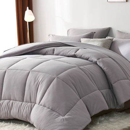 Comforter Set Soft Breathable Microfiber Bed in a Bag with Fitted Sheet Flat Sheet Pillowcases & Shams – All Season Fluffy Checkered Bedding Set Twin Full Queen King