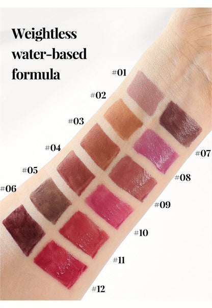 Lip Gloss Set by Leaf Poem with 12 Mixed Lip Colors, Slim Tube Applicators and Presentation Box