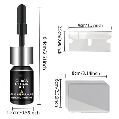 Windshield Repair Kit – 15-Min Quick Fix for Chips, Cracks & Rock Damage | Windshield Crack Repair Fluid with Curing Film, No Tools Needed