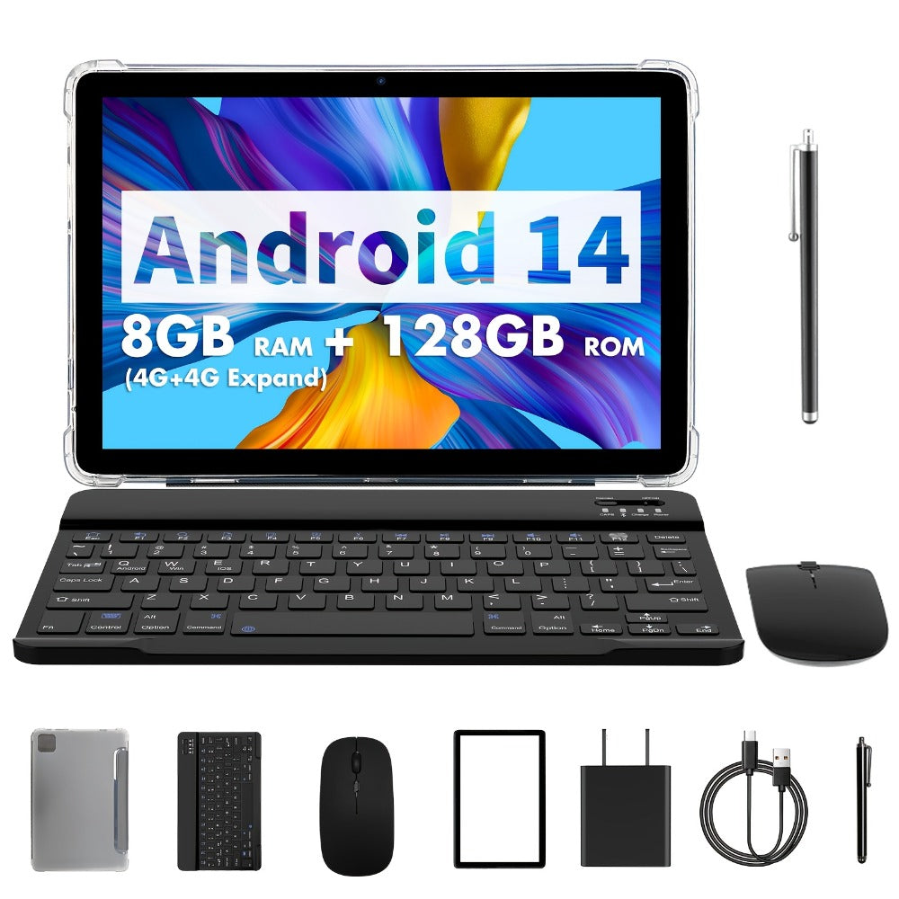 Android Tablet PRITOM 10.1-Inch 2-in-1 with Android 14, 128GB Internal Storage and 8000mAh Battery
