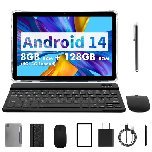 Android Tablet PRITOM 10.1-Inch 2-in-1 with Android 14, 128GB Internal Storage and 8000mAh Battery