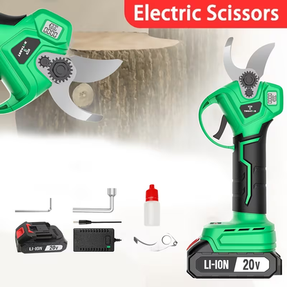 20V-Labeled Cordless Pruning Shears with Display, Yellow or Green Body and One- or Two-Battery Kits