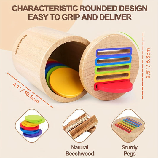 Wooden Color Sorting Coin Box Toy for Toddlers 1+ – Montessori Educational Sensory Learning Toy with 10 Colorful Blocks & Storage Bag, Fine Motor & Hand-Eye Coordination Toy, Christmas Gift for Boys & Girls