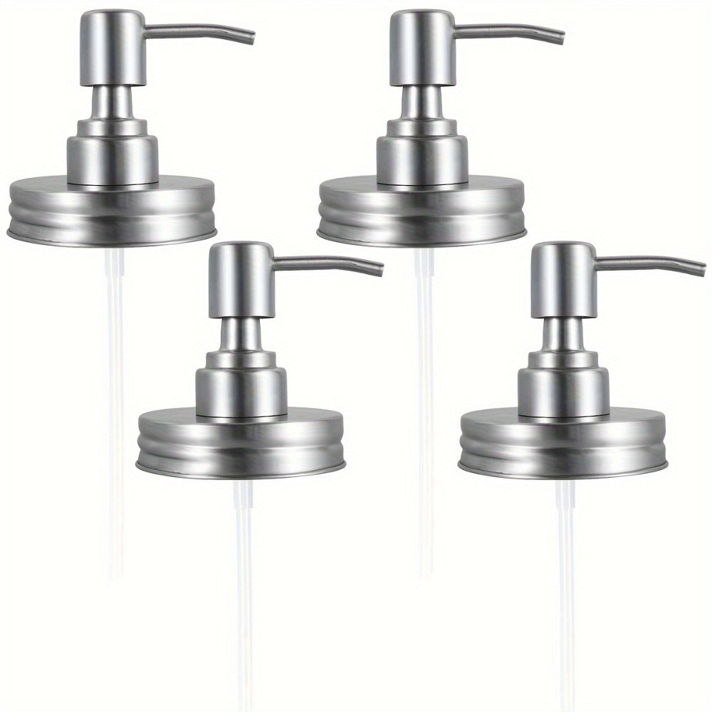 Mason Jar Soap Dispenser Pump Lids 4 Pack – 304 Stainless Steel Regular Mouth Mason Jar Pump Replacement, Leakproof Gasket, 3.9" Cuttable Tube, for Kitchen Bathroom Lotion Hand Soap Dish Soap