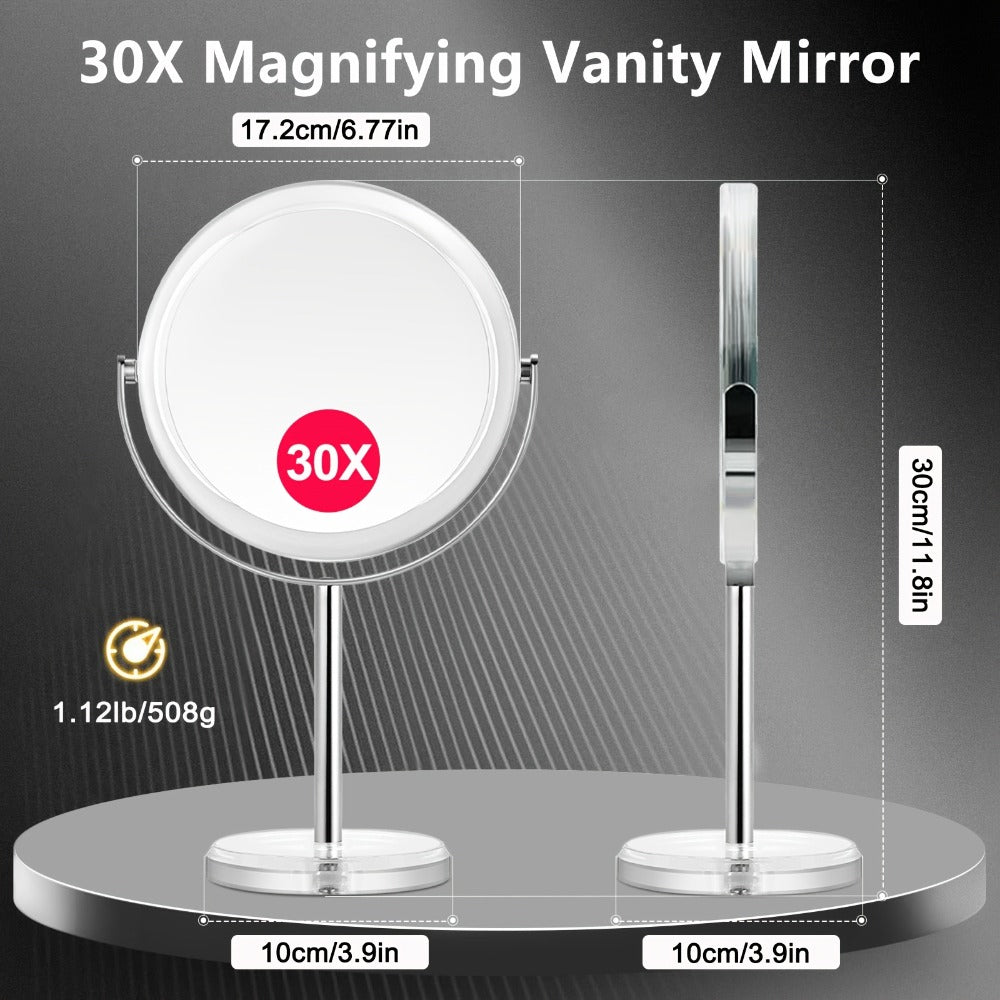1X/30X Magnifying Makeup Mirror with Stand – Double Sided 360° Rotation Vanity Mirror for Travel & Home