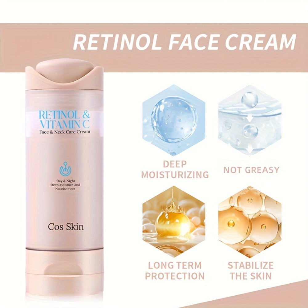 Retinol Vitamin C Face Cream Anti Aging Moisturizer for Skin Elasticity Brightening Deep Hydration Fast Absorbing Non Greasy Gentle Daily Skin Care for Women All Skin Types