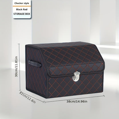 Car Trunk Organizer, Foldable PU Leather Lidded Box in Two Sizes with Lock-Style Closure and Three Color Options