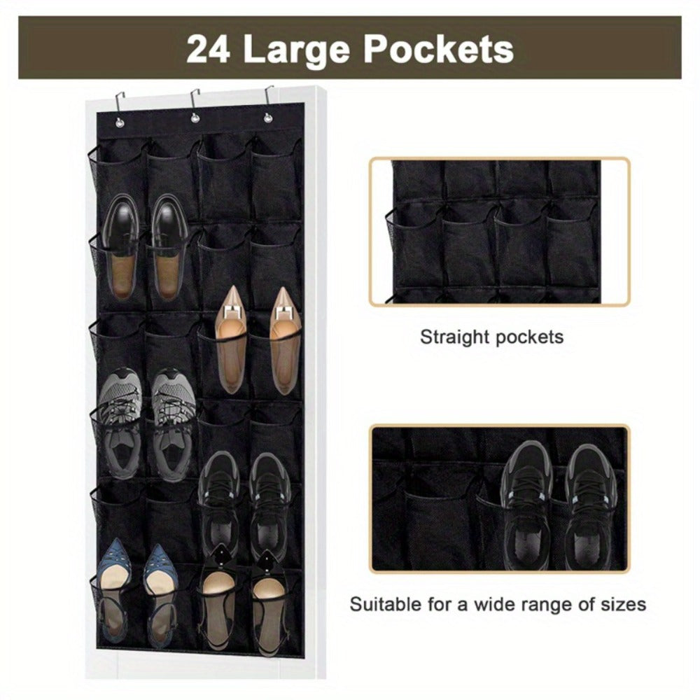 Over Door Shoe Organizer 24 Large Mesh Pockets – Foldable Breathable Hanging Storage Rack, Durable Fabric Closet Hanger for Shoes & Accessories, Space-Saving Door Organization