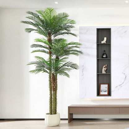 Artificial Palm Tree Outdoor 8FT & 10FT – Large UV Resistant Faux Tropical Palm Plant with Cement Base, Realistic Fake Golden Cane Palm for Patio, Poolside, Balcony & Indoor Home Office Decor