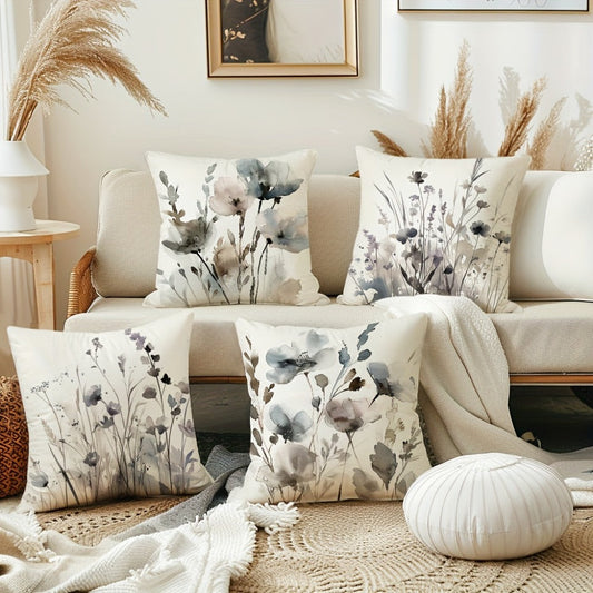 Throw Pillow Covers Set of 4 Boho Poppy Flowers Watercolor Chinoiserie Decorative Cushion Covers 18x18 Inch Soft Farmhouse Pillow Cases for Sofa Bedroom Office Car Home Decor