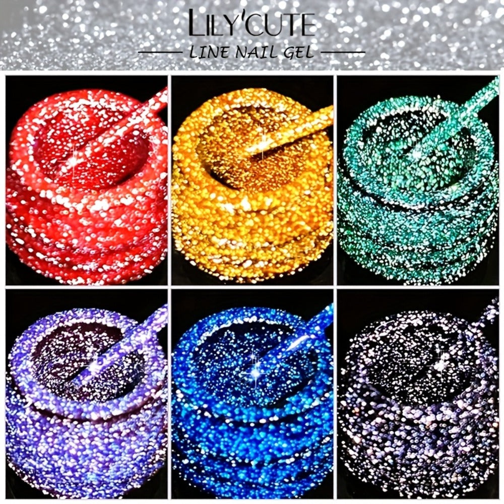 Gel Nail Polish Nine-Piece Reflective Glitter Line Set, 5ml Each for Stripes and Graffiti Nail Art