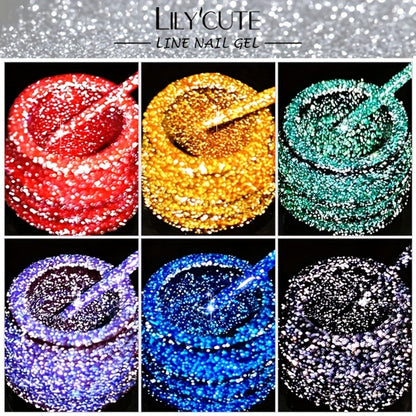 Gel Nail Polish Nine-Piece Reflective Glitter Line Set, 5ml Each for Stripes and Graffiti Nail Art