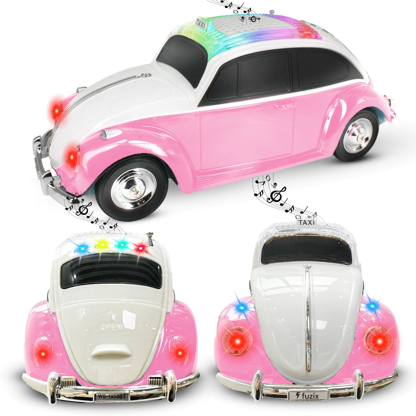 Fuzix WS-1958 Vintage Car Bluetooth Speaker with LED Headlights & Taillights | Retro Wireless Stereo, FM Radio, AUX/USB/TF, Built-in Mic, Rechargeable – Novelty Gift for Car Enthusiasts & Music Lovers