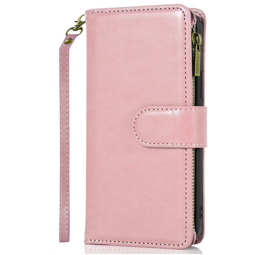 Phone Case Faux Leather Folio Wallet with Card Slots, ID Window and Zipper Pocket for Samsung Galaxy S25 FE