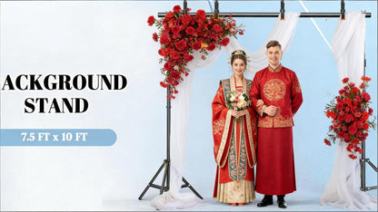 Adjustable Photography Backdrop Stand Kit in 10 x 7-Foot Size with Two Tripods, Four Crossbars, Four Clamps and Carry Bag